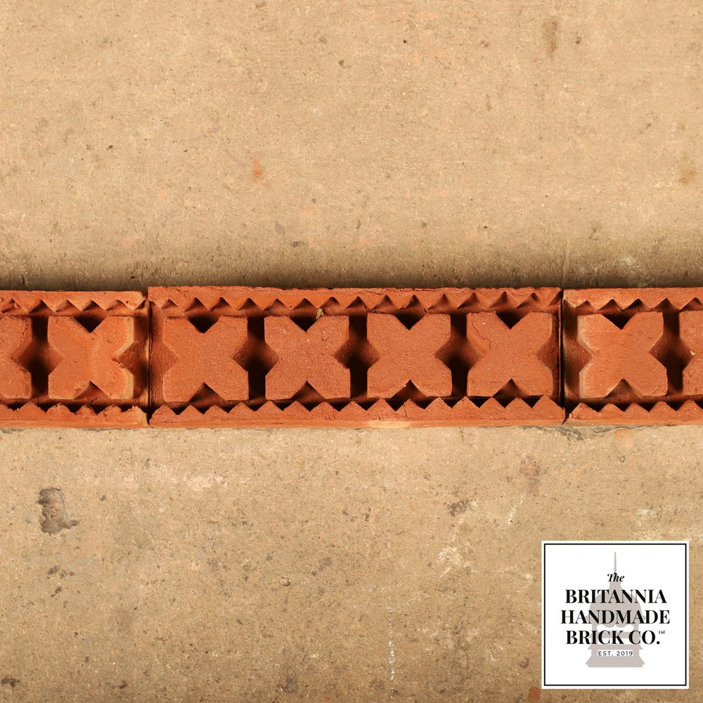 X Cross & Saw Tooth Border String, Decorative Handmade Red Brick