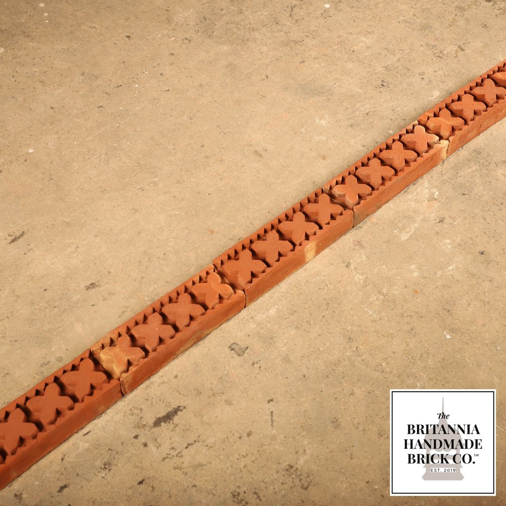 X Cross & Saw Tooth Border String, Decorative Handmade Red Brick