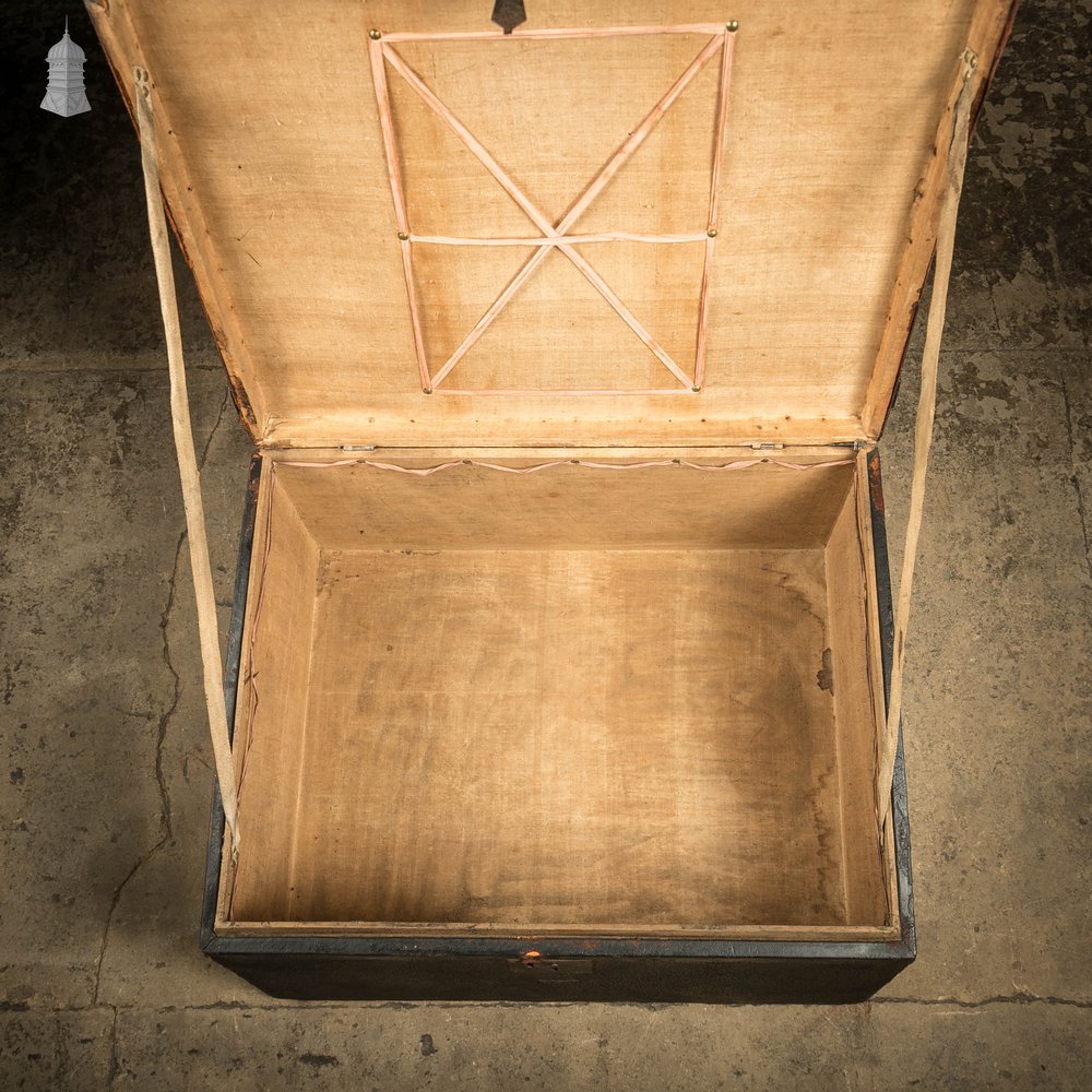 Leather Covered Trunk, 19th C Wooden Box Covered with Black Leather