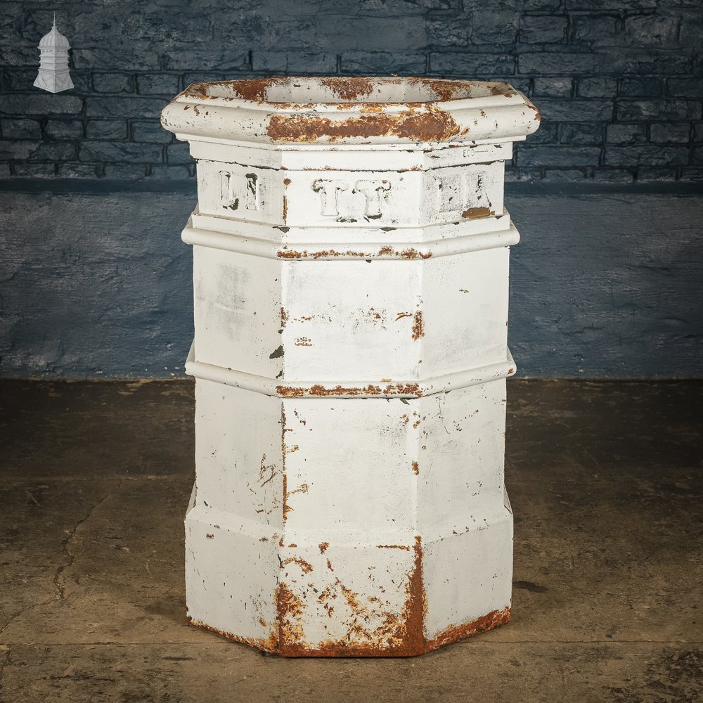 Norwich City Council Cast Iron Litter Bin with ECC Foundry Mark and Distressed White Painted Finish