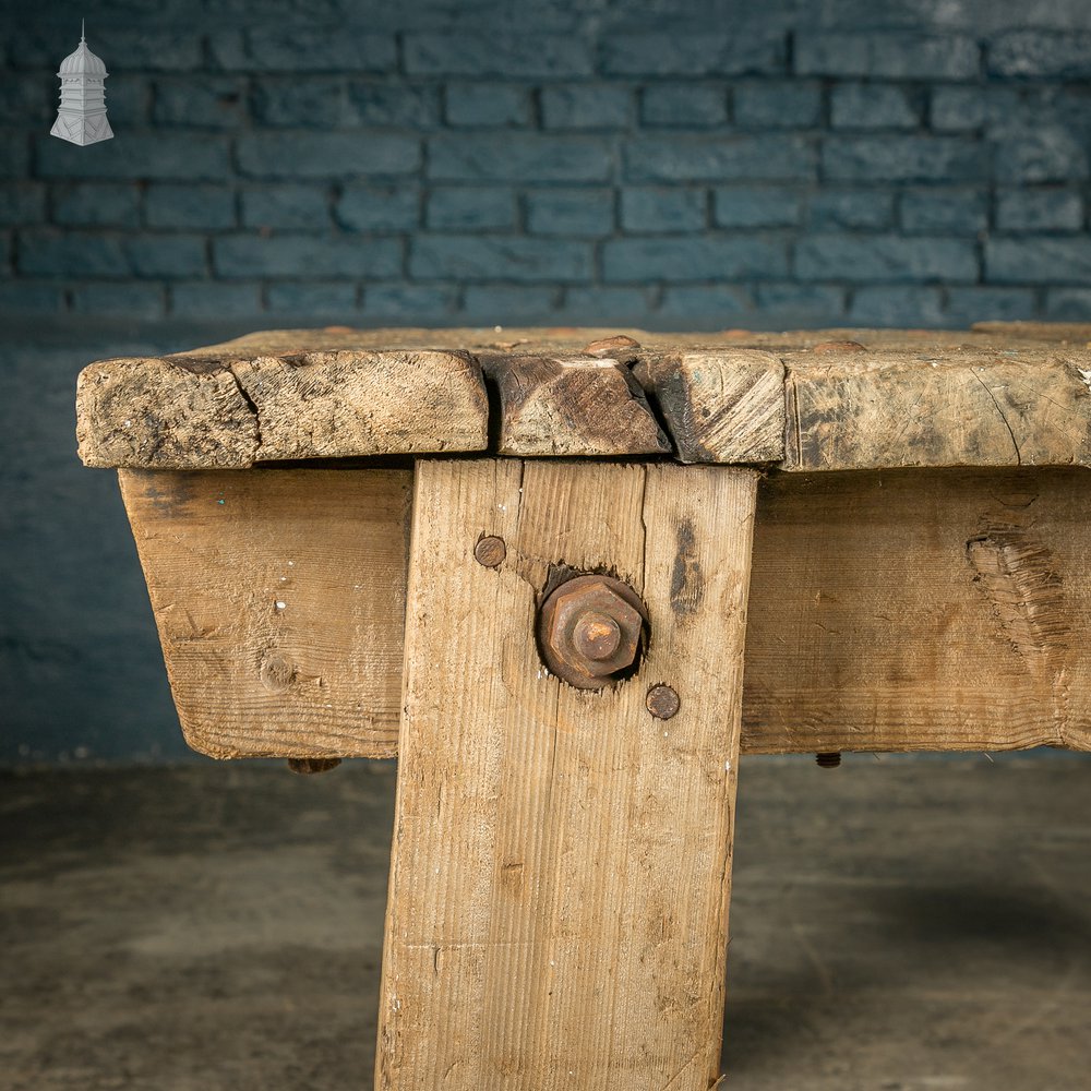 Industrial Workbench Table, Vintage Workshop Trestle Coffee Table