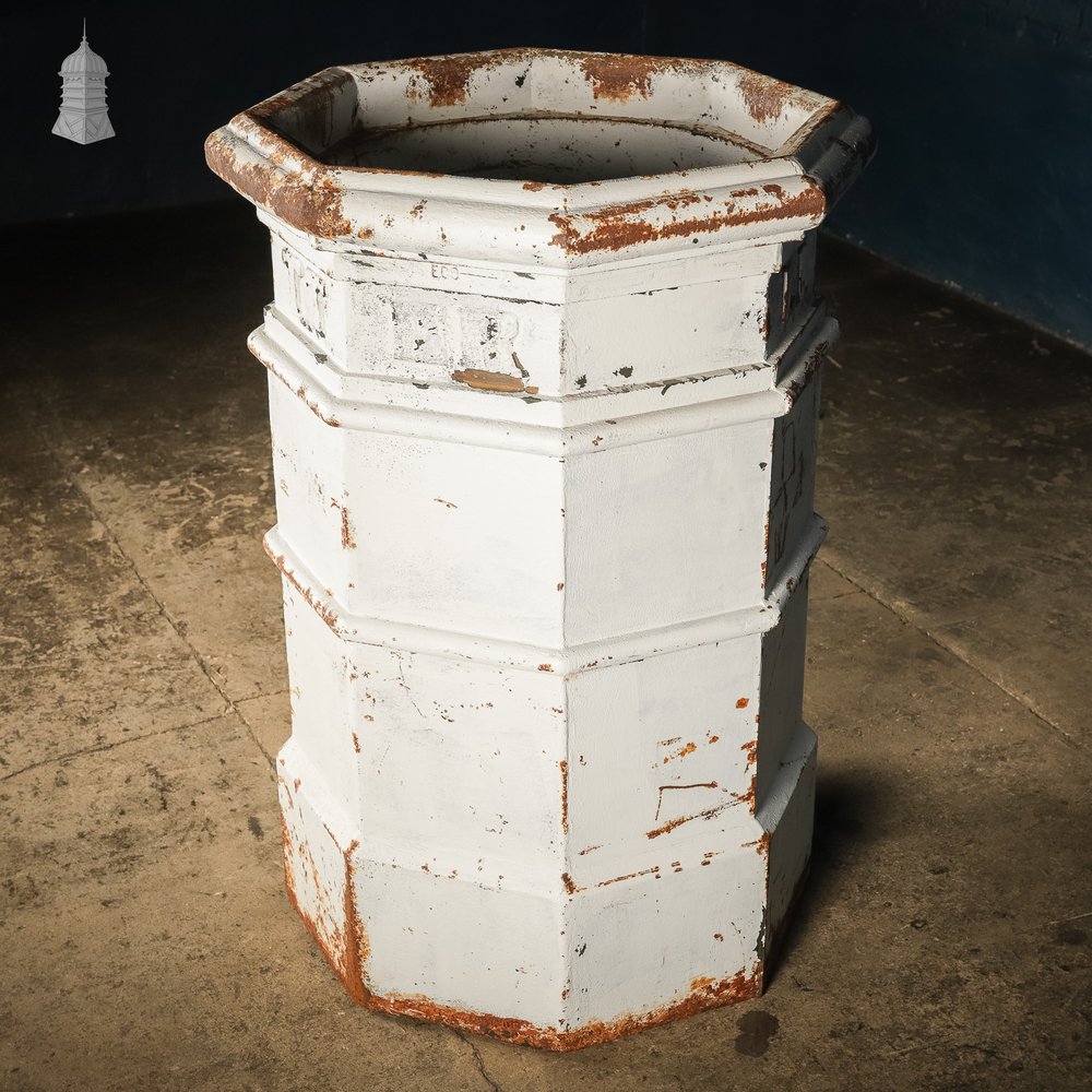 Norwich City Council Cast Iron Litter Bin with ECC Foundry Mark and Distressed White Painted Finish