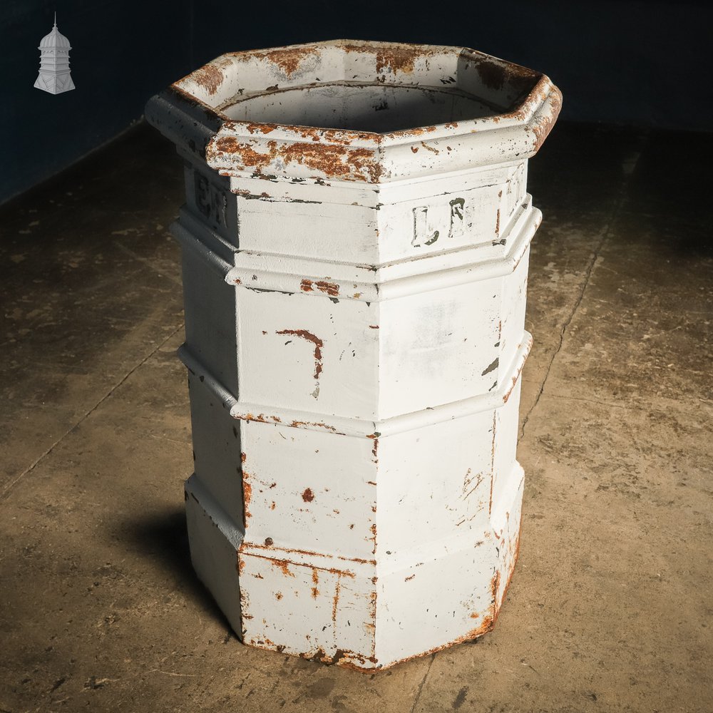 Norwich City Council Cast Iron Litter Bin with ECC Foundry Mark and Distressed White Painted Finish