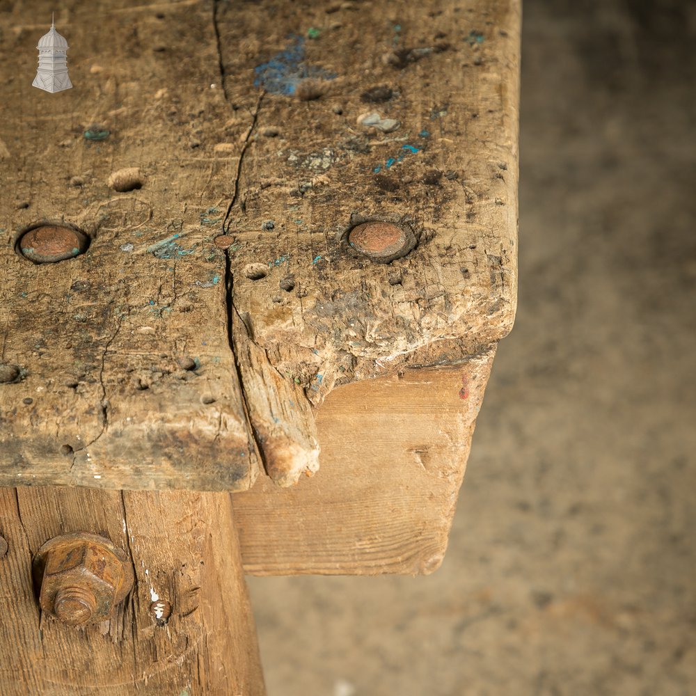 Industrial Workbench Table, Vintage Workshop Trestle Coffee Table