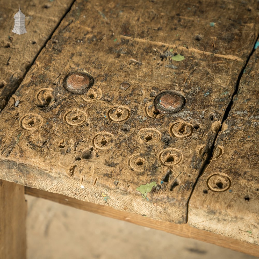 Industrial Workbench Table, Vintage Workshop Trestle Coffee Table