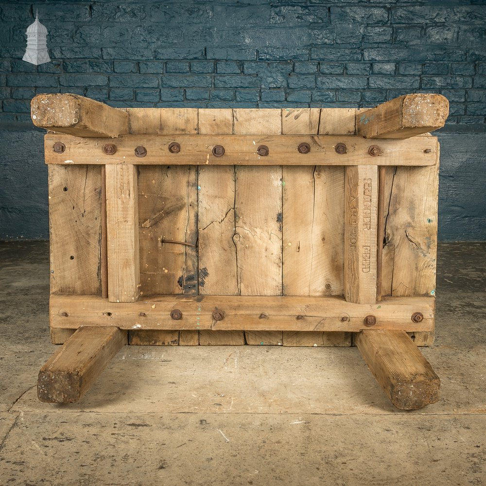 Industrial Workbench Table, Vintage Workshop Trestle Coffee Table