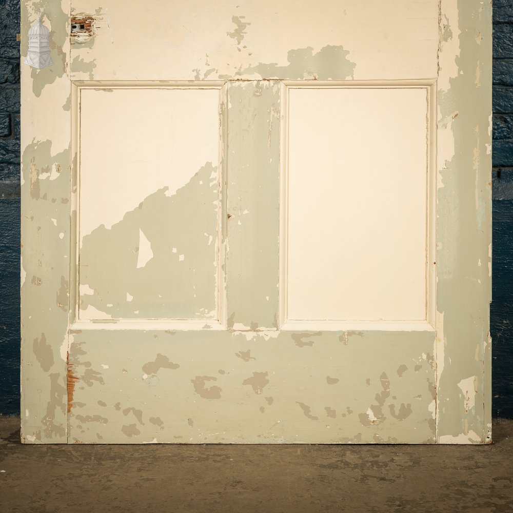 Six Panel Door, White and Green Distressed Paint