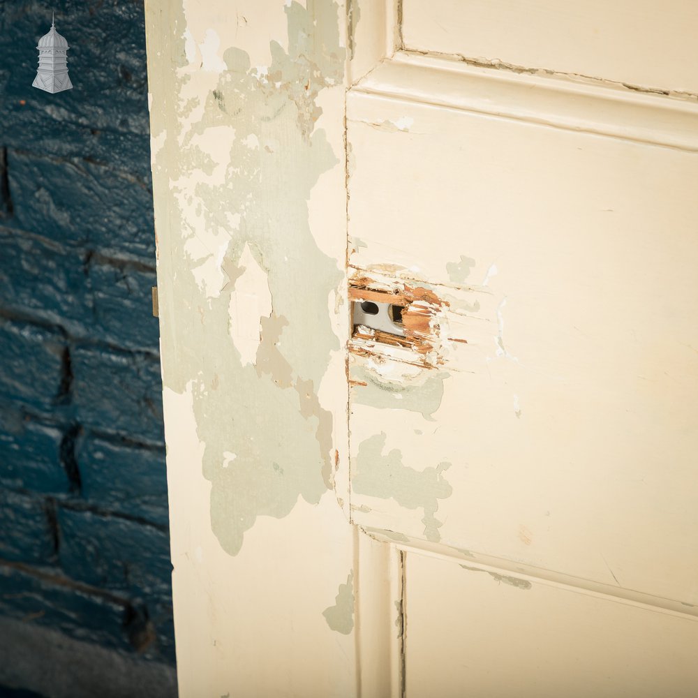 Six Panel Door, White and Green Distressed Paint