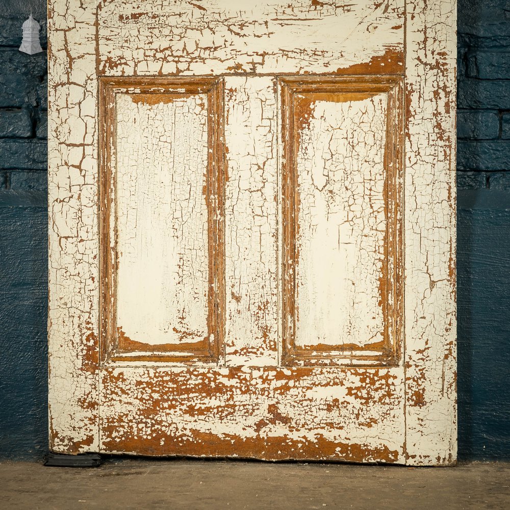 Half Glazed Door, 3 Moulded Pine Panel Distressed Crackled Paint