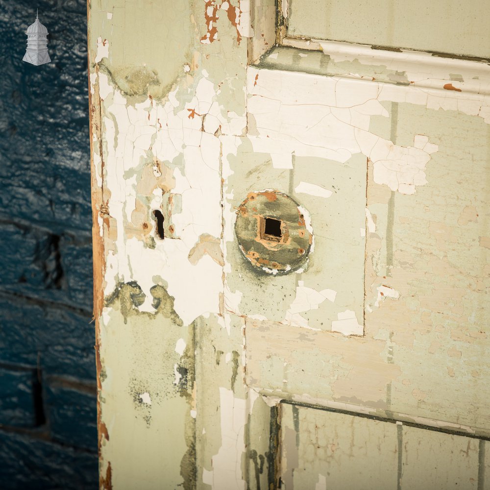 Six Panel Door, Green and White Distressed Paint