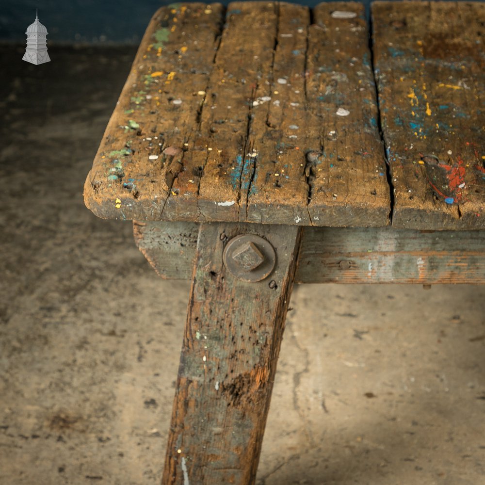 Industrial Workbench Table, Vintage Workshop Trestle Coffee Table