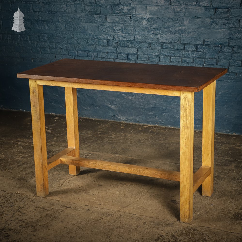 Small Mid Century Oak and Iroko School Science Lab Bench Table