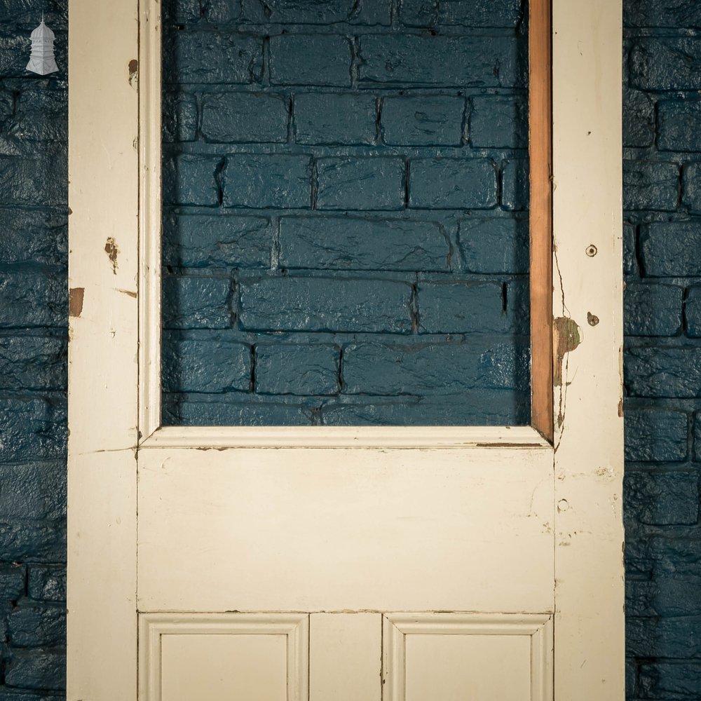 Half Glazed Door, 3 Moulded Pine Panel Distressed Crackled Paint