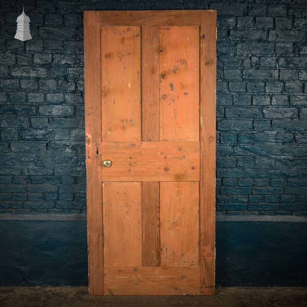 Four Panel Door, White and Orange Distressed Paint