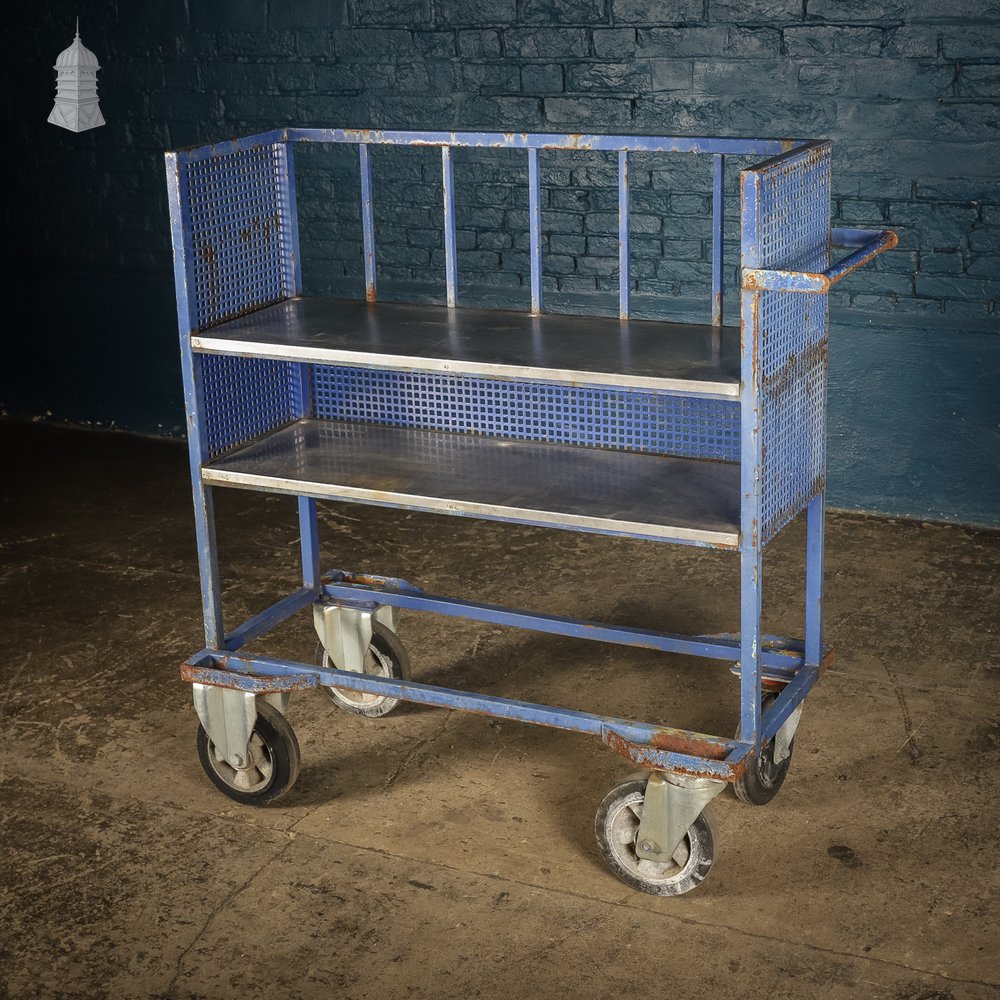 Industrial Wheeled Shelf unit, Blue Painted Steel