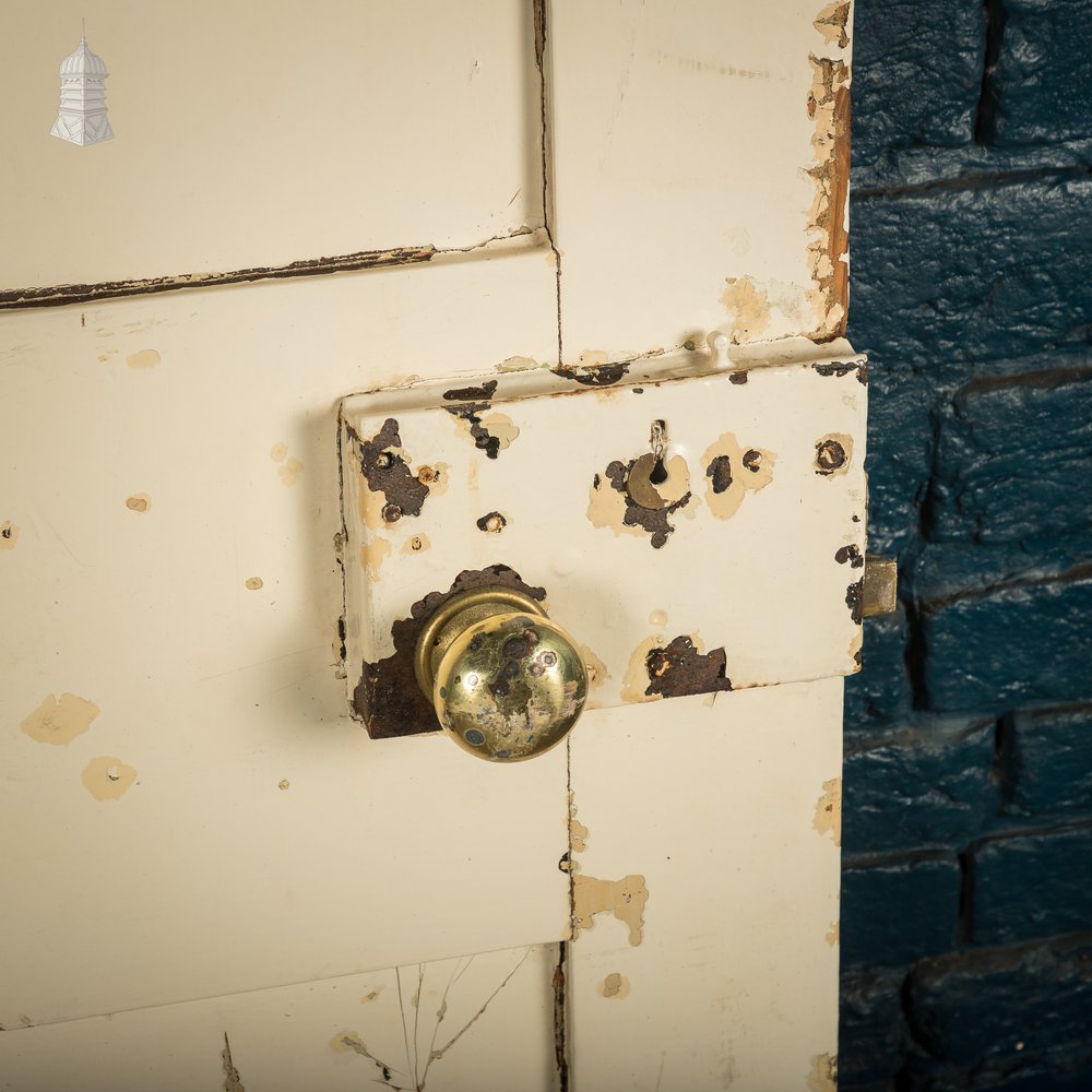 Four Panel Door, White and Orange Distressed Paint