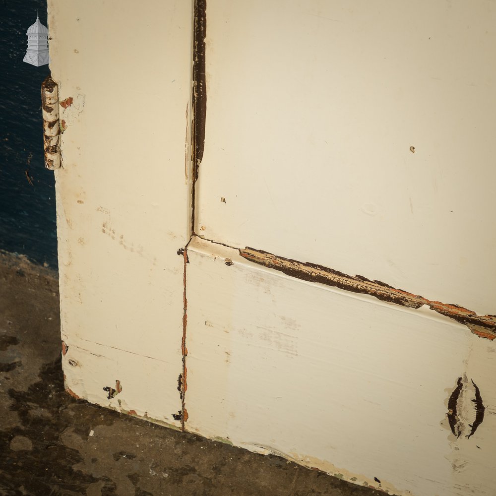 Four Panel Door, White and Orange Distressed Paint