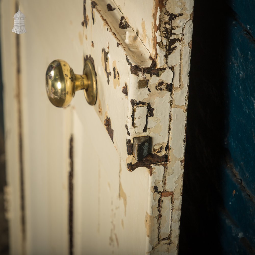 Four Panel Door, White and Orange Distressed Paint