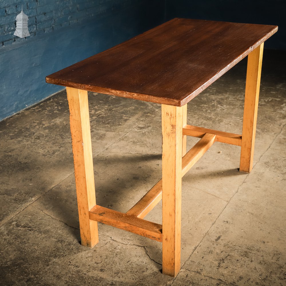 Small Mid Century Oak and Iroko School Science Lab Bench Table