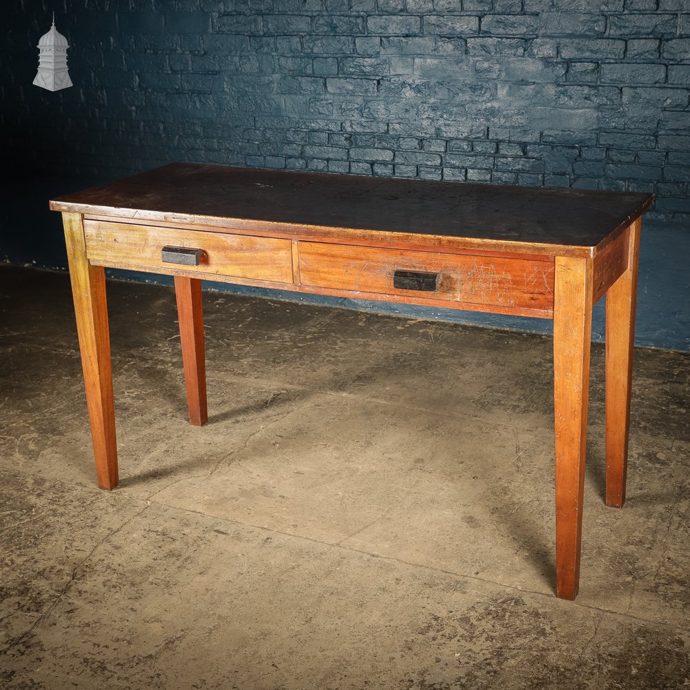 Mid Century Iroko School Science Lab Bench Table 5 Feet Long with 2 Drawers