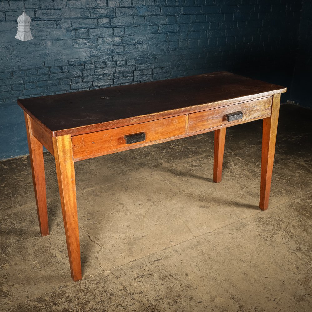 Mid Century Iroko School Science Lab Bench Table 5 Feet Long with 2 Drawers