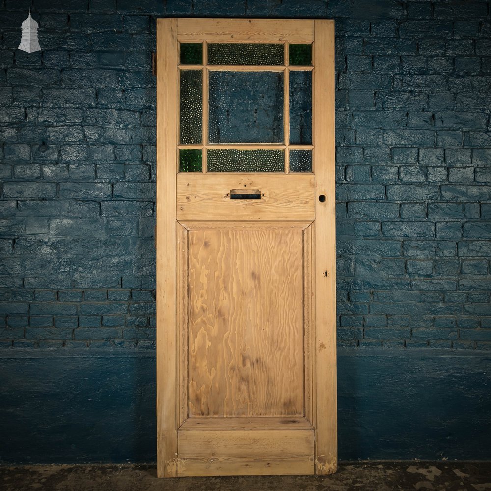 Half Glazed Door, 19th C Pine with Coloured Textured Glazing