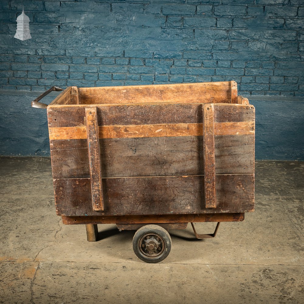 Wheeled Box Trolley, Bygone Industrial Hardwood Cart