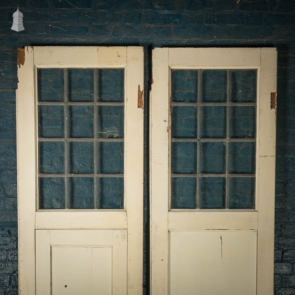 Glazed Room Divider, Leaded Glass with Internal Door and White Painted Finish