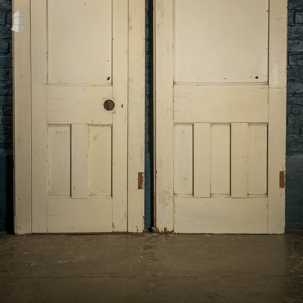 Glazed Room Divider, Leaded Glass with Internal Door and White Painted Finish