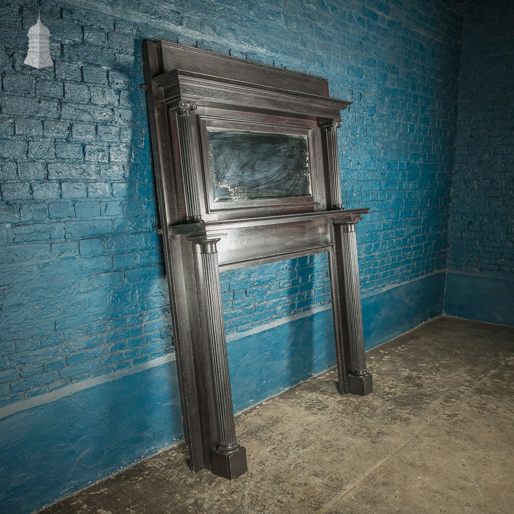 Fire Surround With Mirrored Overmantel, 19th C Neo Classical Oak with Fluted Corinthian Columns