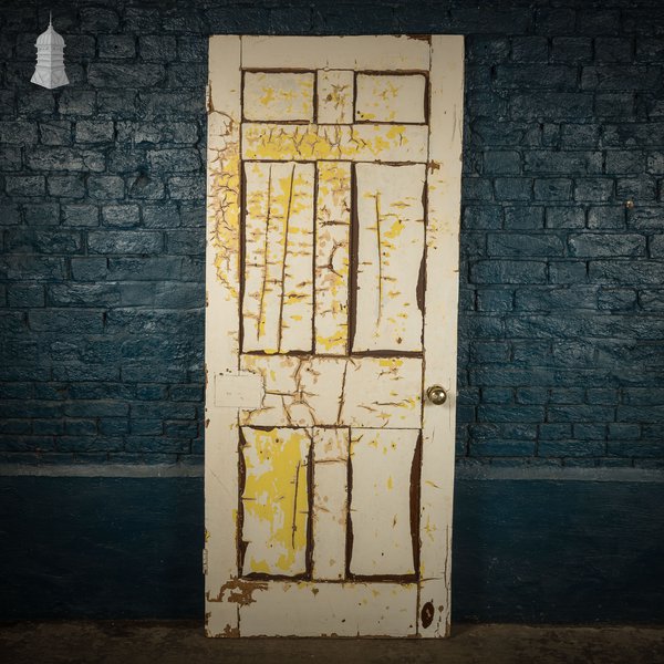 6 Panel Door, Distressed White and Yellow Paint