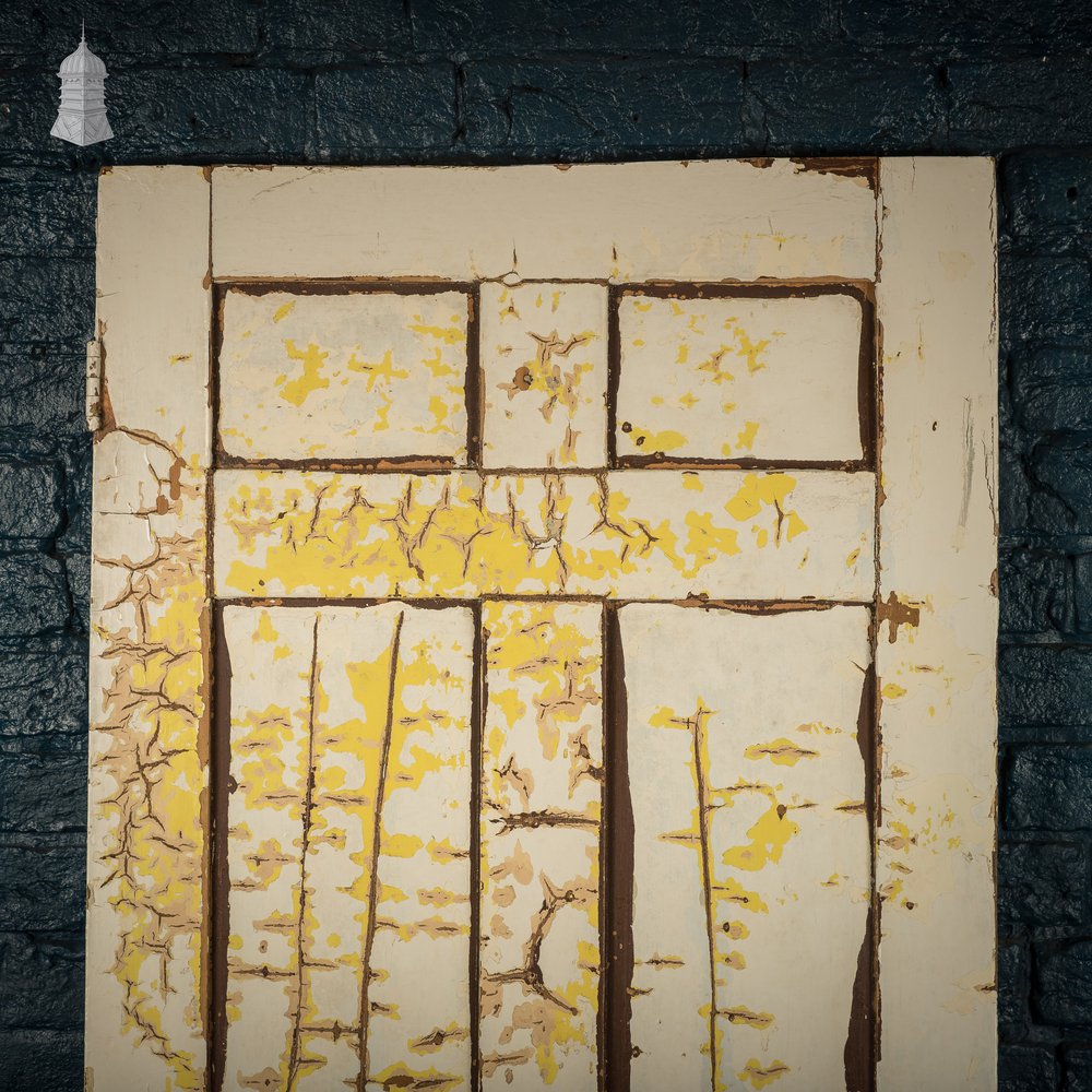 6 Panel Door, Distressed White and Yellow Paint