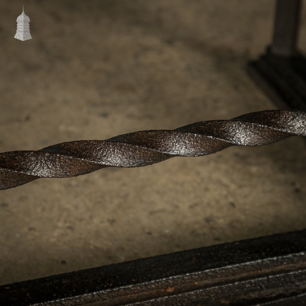 Fireplace Fender, Early 19th C Wrought Iron with Twist and Fleur De Lis