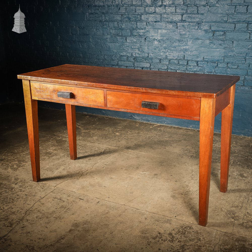 Mid Century Iroko School Science Lab Bench Table with 2 Drawers – 5 Foot Long