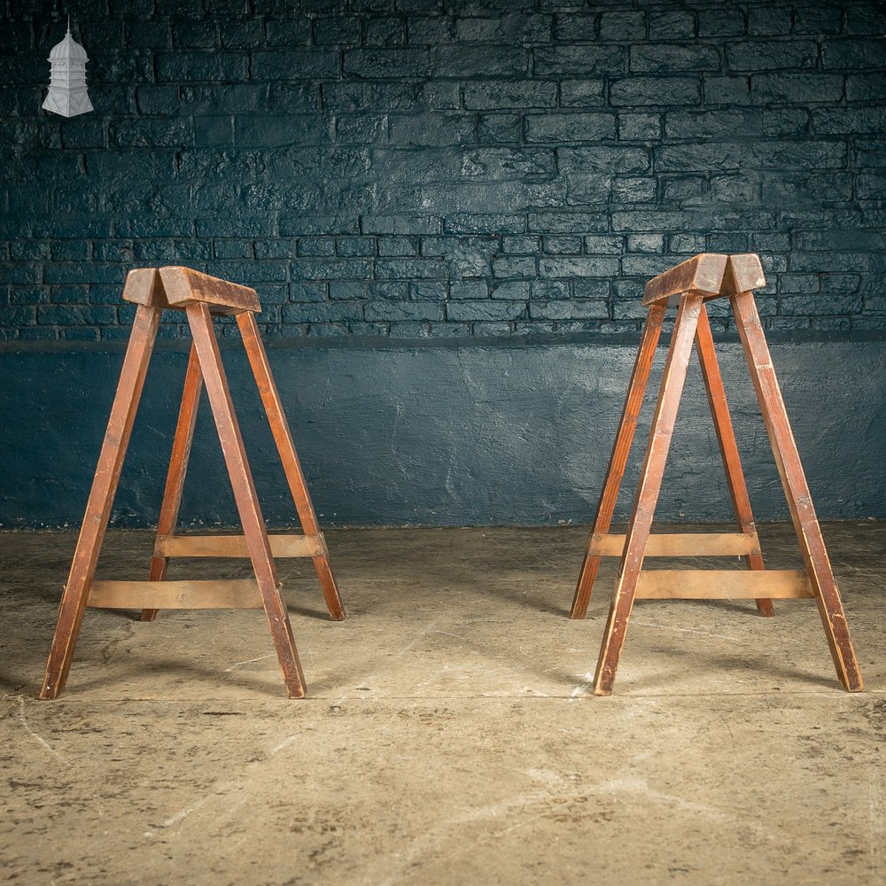 Trestle Coffin Stands, 19th C Hardwood, Pair