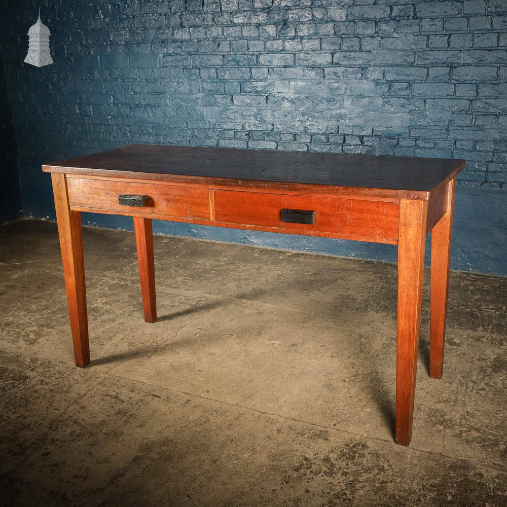 5 Foot Long Mid Century Iroko School Science Lab Table Bench with 2 Drawers