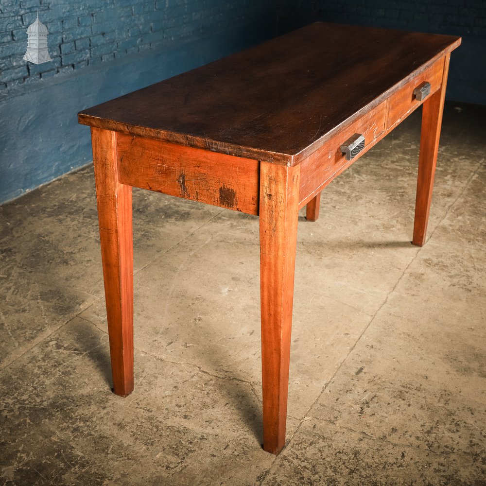 5 Foot Long Mid Century Iroko School Science Lab Table Bench with 2 Drawers