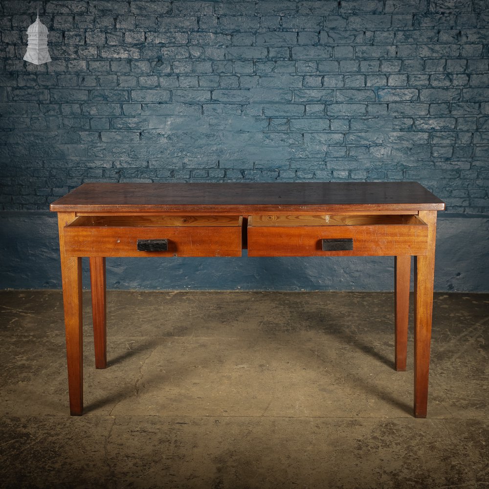 5 Foot Long Mid Century Iroko School Science Lab Table Bench with 2 Drawers