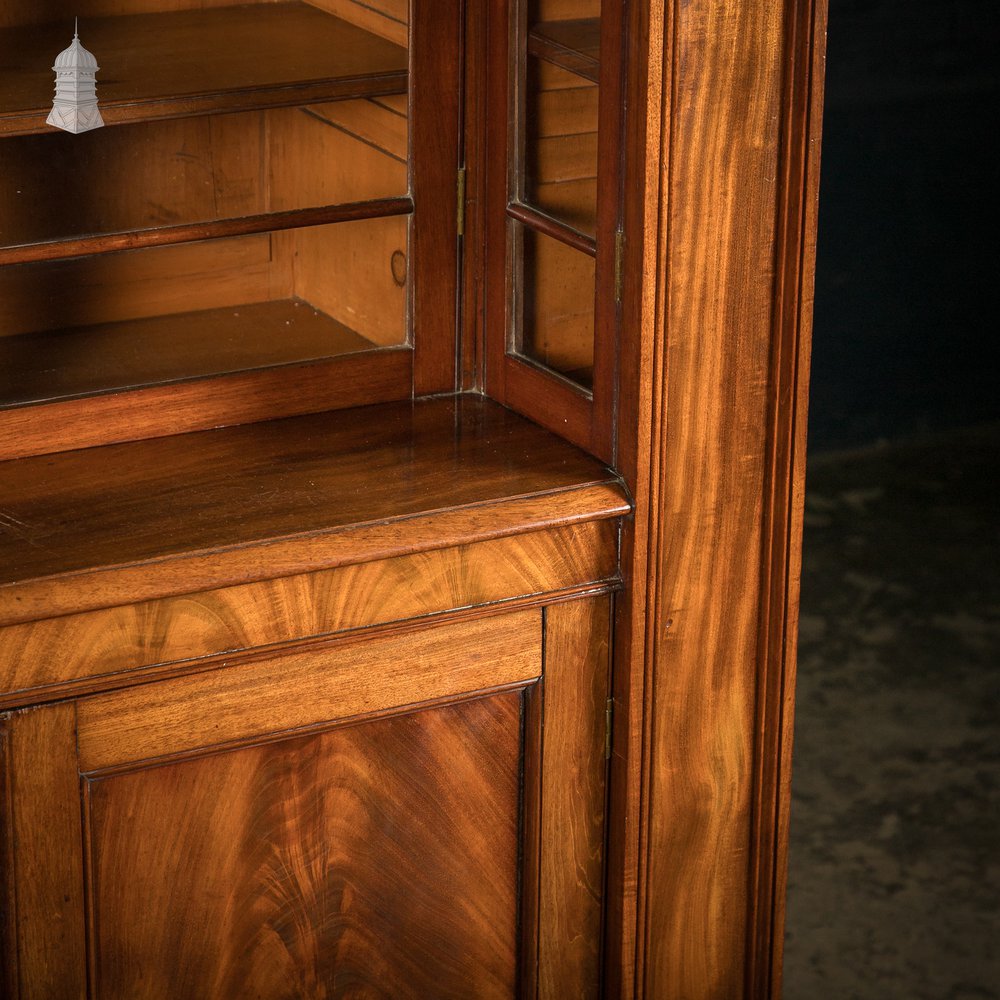 Flame Mahogany Bookcase - Inverted Breakfront, Glazed Pilasters