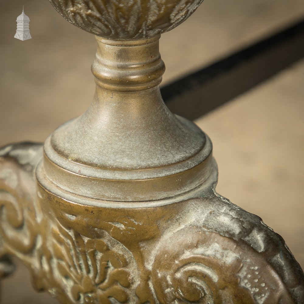 Fire Dog Andirons, Ornate Brass Pair