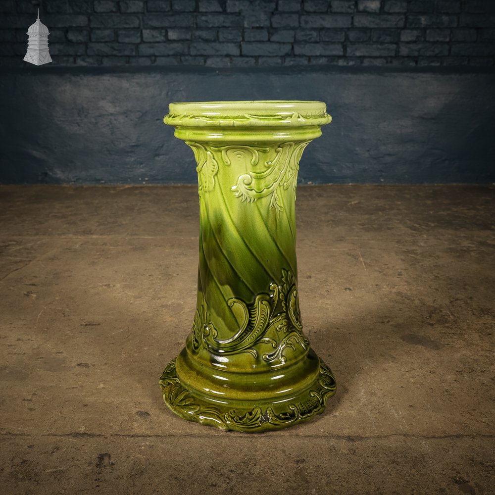 19th C Green Ceramic Floral Jardinière and Stand