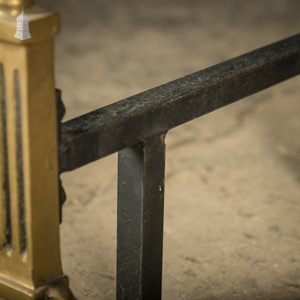 Fire Dog Andirons, Brass Pair with Fluted Details