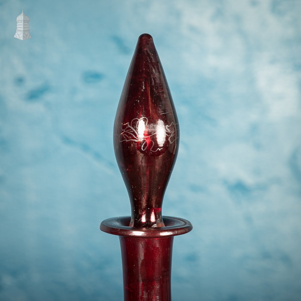 Bohemian Ruby Decanters, Etched Flashed Ruby Red Glass Decorated with Grapes and Vines, 19th C