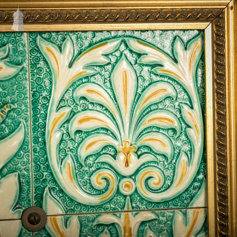 Set of 8 Glazed Decorative Tiles from a Sainsburys Food Hall Mounted in Later Gold Frame