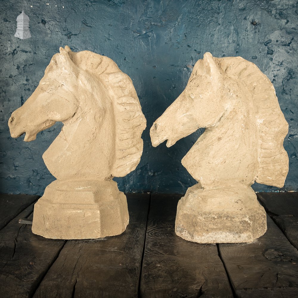 Pair of Composition Stone Horse Heads