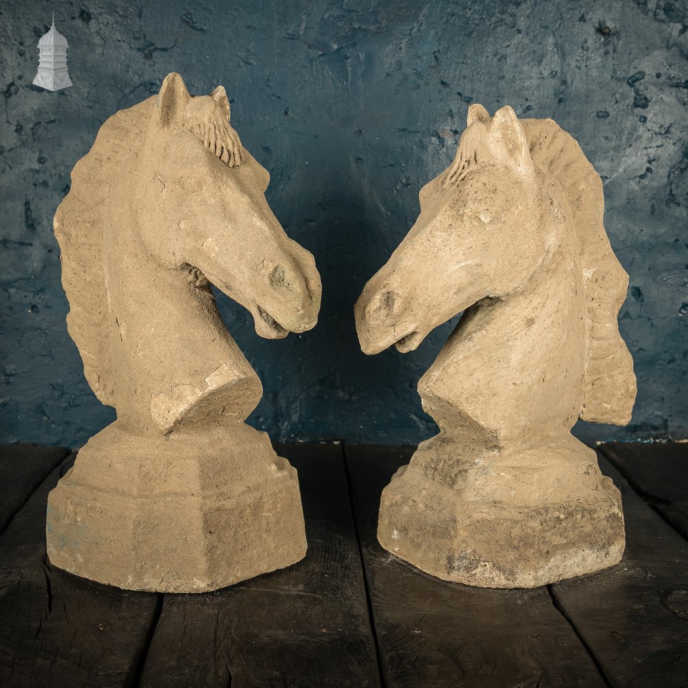 Pair of Composition Stone Horse Heads