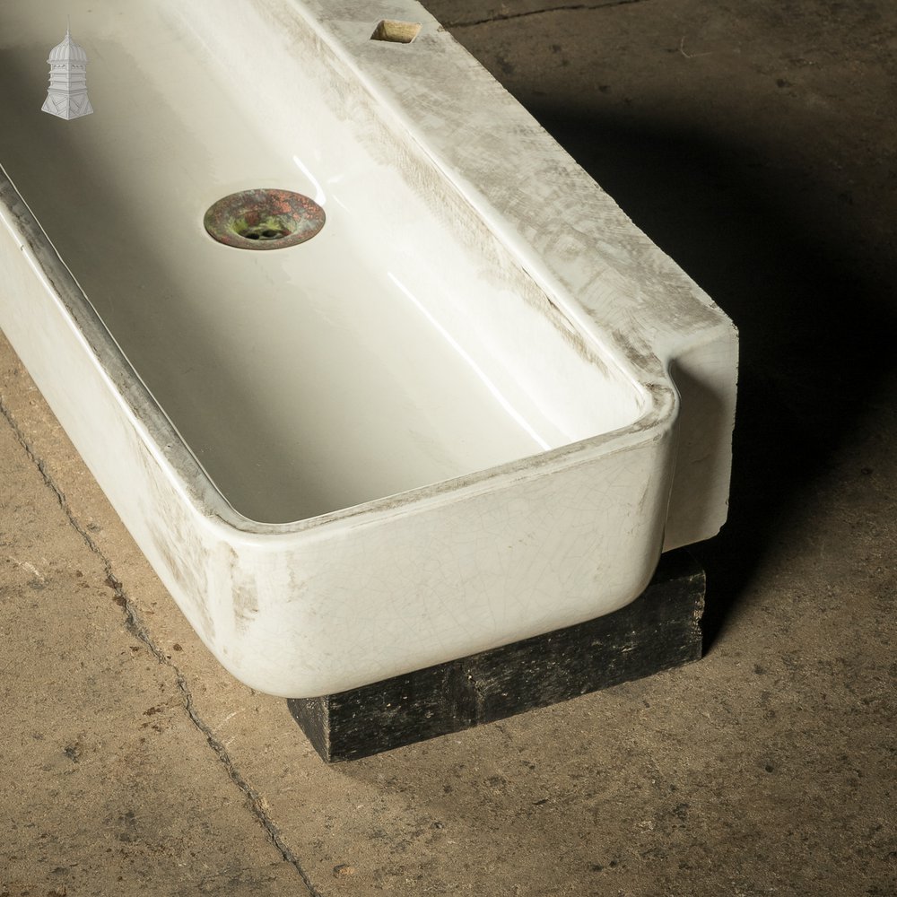 Long Trough Sink, Worn White Glazed Finish