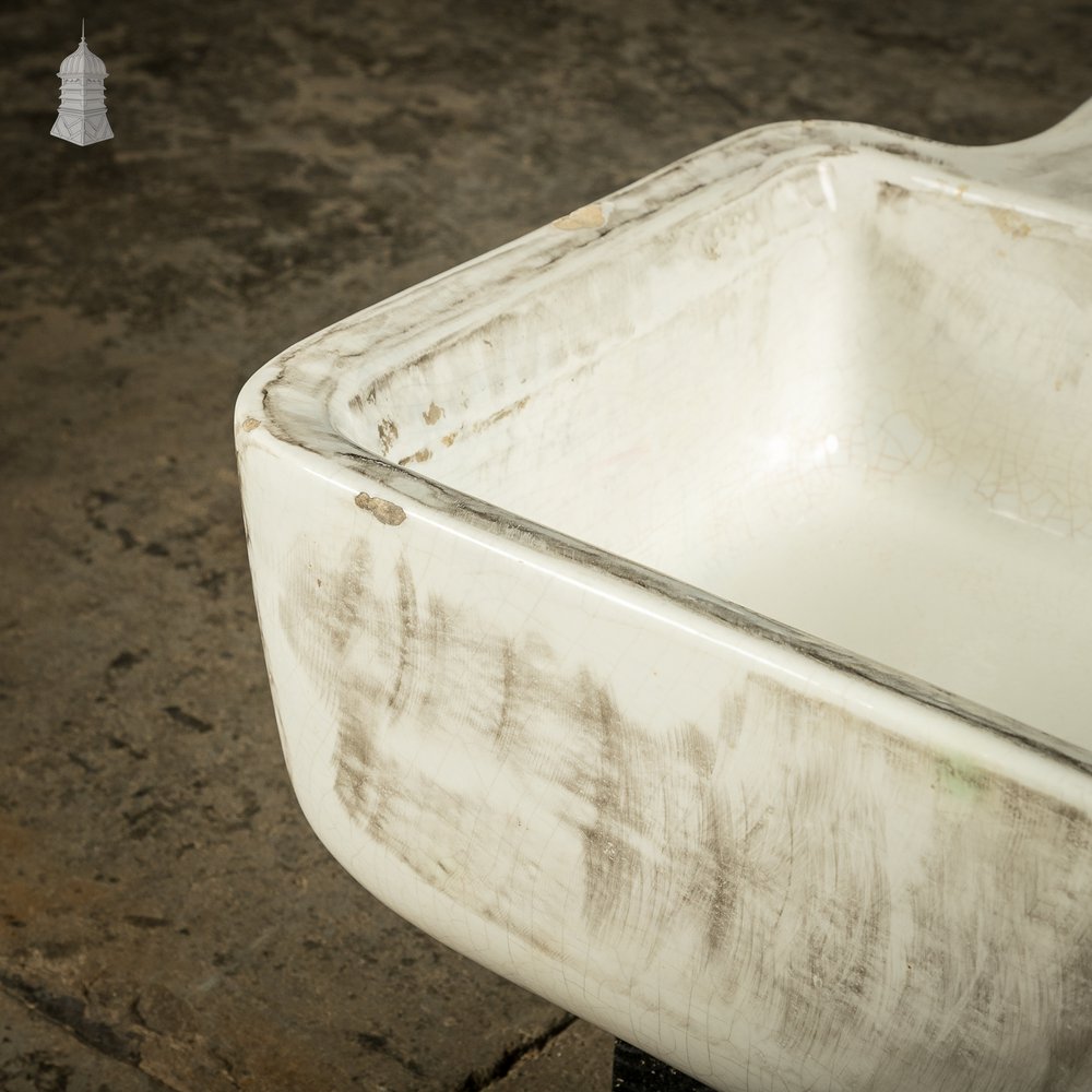 Long Trough Sink, Worn White Glazed Finish