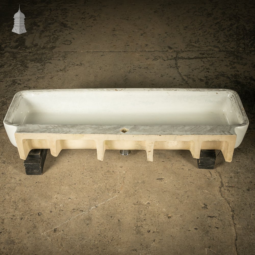 Long Trough Sink, Worn White Glazed Finish