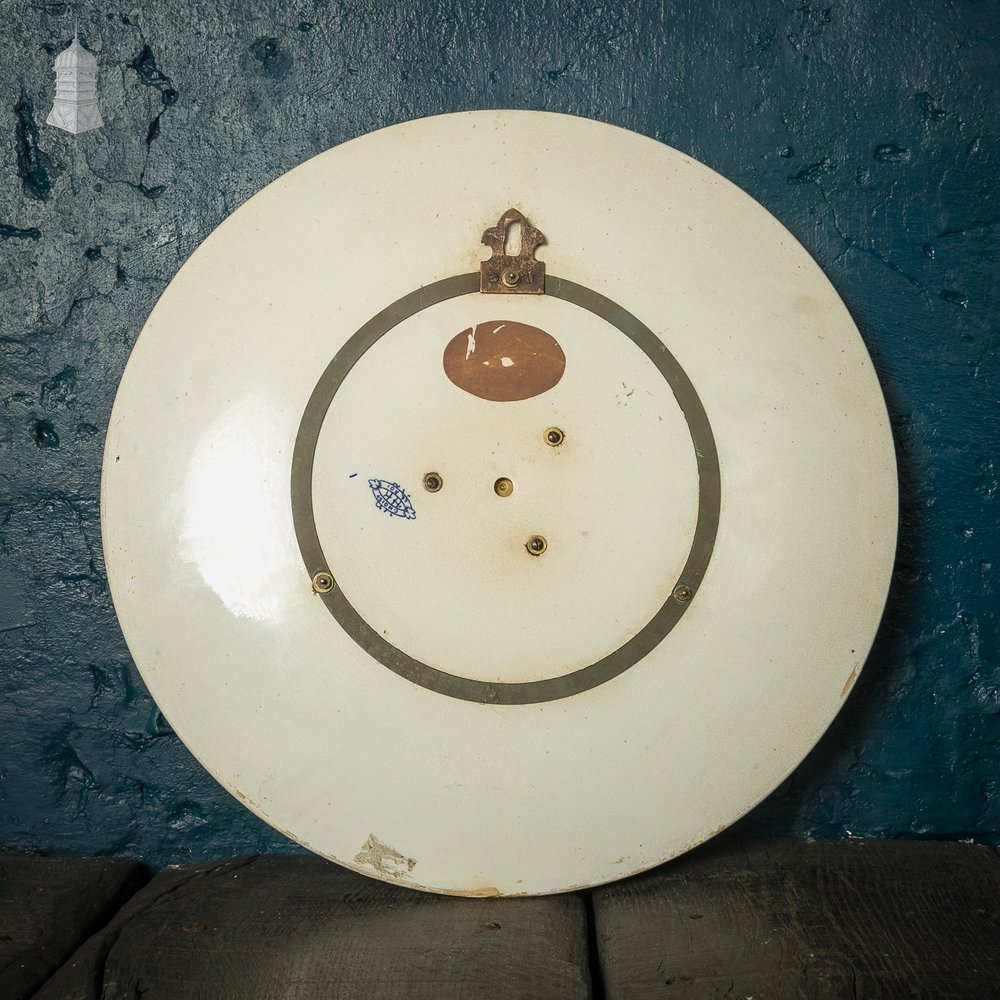 French Wall Clock, 19th C Brass and Blue and White Ceramic